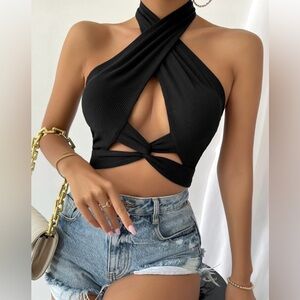 Verdusa Womens twist tank halter top  XS Black